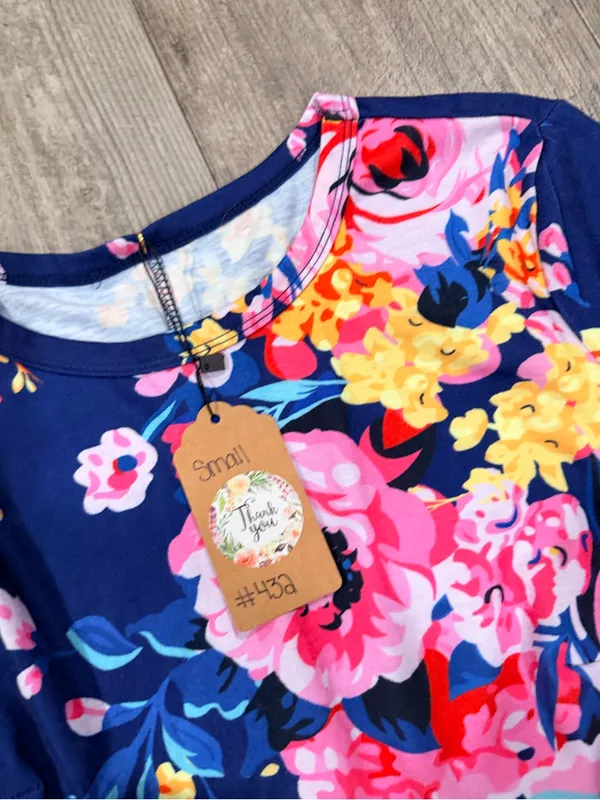 Navy Floral Ruffle Sleeve Women’s Dress - Image 10