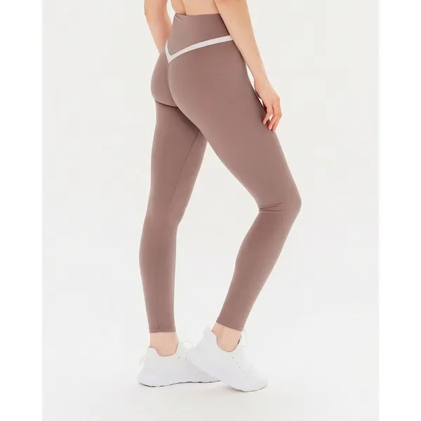 Revyve Womens Colorblock V-Sculpt Leggings Taupe Mauve Crossover Waist Small 26" - Image 2