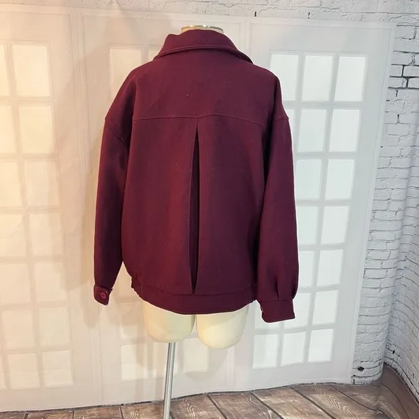 Vintage Woolrich Burgundy 100% Pure Wool Full Zip Bomber Jacket Size Medium - Image 5