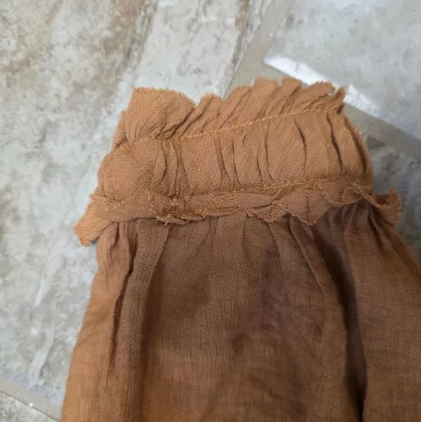 Womens Peasant Ruffle Boho Loose Blouse Size Large Mustard Yellow Flowy Rave - Image 4