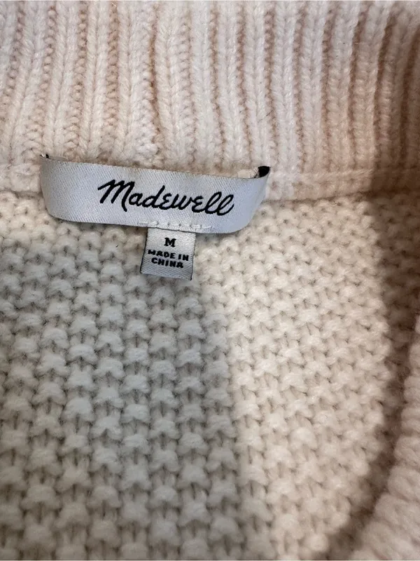 Madewell Hollydene Sz:M Merino Wool ruffle shoulders cream cable-knit sweater. - Image 8
