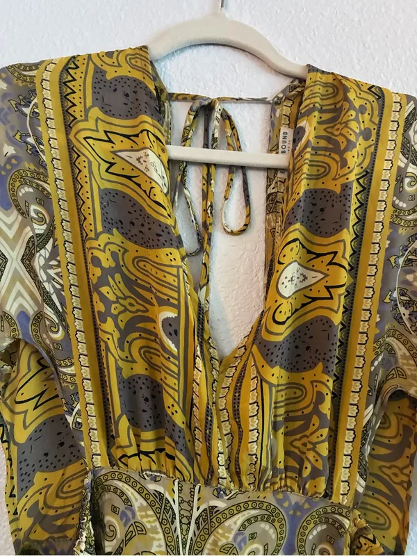 Earthbound | Bohemian Paisley Print Maxi Dress | Olive size S - Image 3