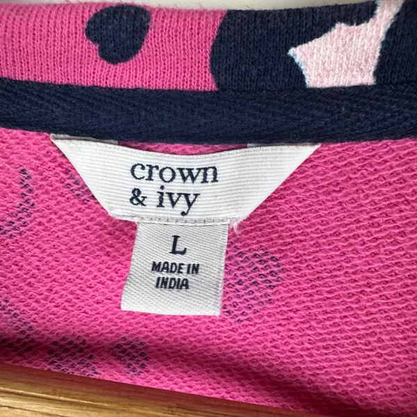 Crown & Ivy Pink Heart Leopard Print Ruffle Sweatshirt Large Cozy‎ Valentine's - Image 5