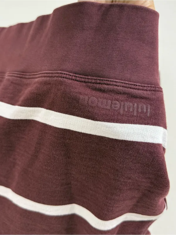 Lululemon Perfectly Oversized Cropped Crew Maroon White Striped Sweatshirt - Image 4