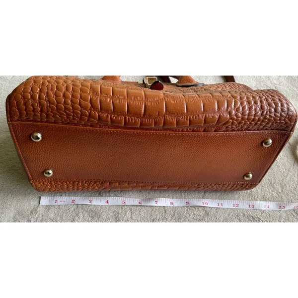 Brown Croc Embossed Satchel Handbag Crossbody Tote Purse Structured Bag - Image 7
