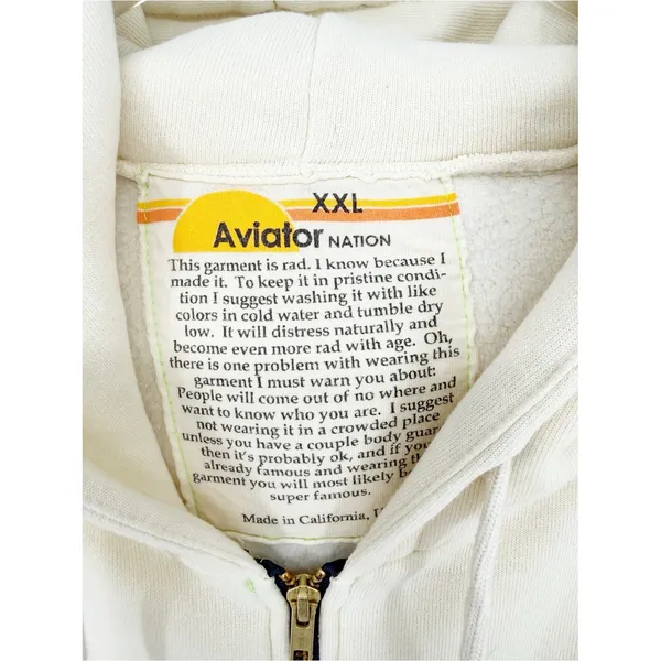 Aviator Nation x Peloton 5 Stripe Zip Hoodie Womens XXL Cream - Image 7