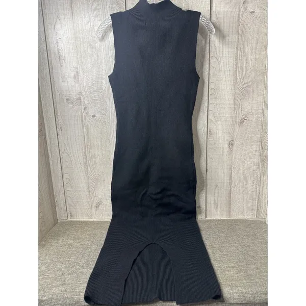 PrettyGarden Black Ribbed Knit Mock Neck Sleeveless Bodycon Midi Dress Medium - Image 2
