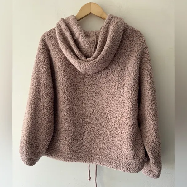 American Eagle Cozy Sherpa Clinched Hoodie Pullover Sweatshirt‎ Dusty Rose - Image 4