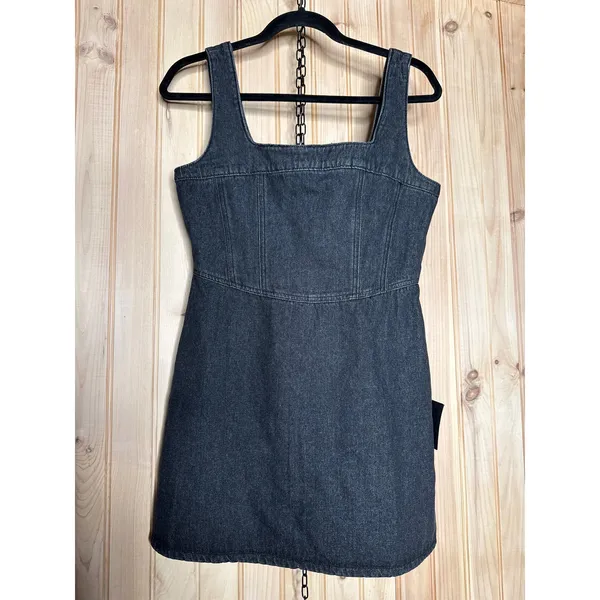 NWT Lulus So Delighted Washed Black Denim Corset Seam Mini Dress LBD Party Sz S - Image 2