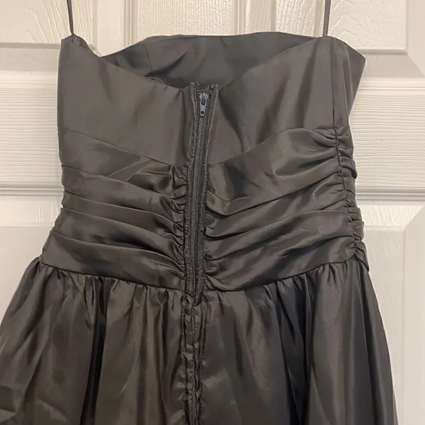 David’s Bridal Black Strapless Bubble Hem Mini Dress - Image 3