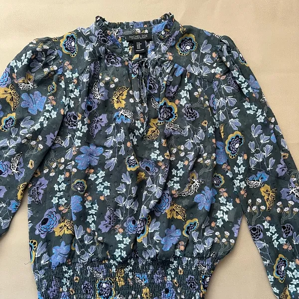 Rachel Zoe Bubble Hem Bishop Sleeve Top: M - Image 2