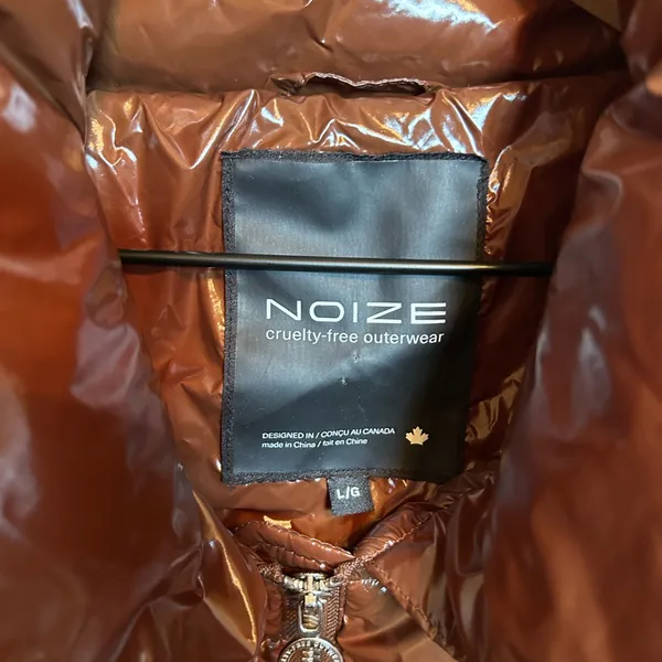 Noize Goldie Patent Puffer Jacket‎ in Brown Size L - Image 5