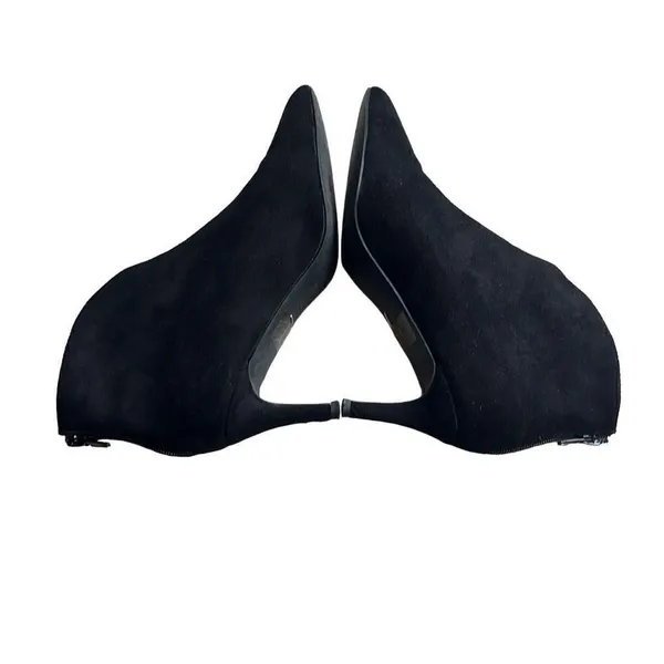 Halston Cairo‎ Womens 6.5 Ankle Booties Boots Black Suede Stiletto Heel Back Zip - Image 2