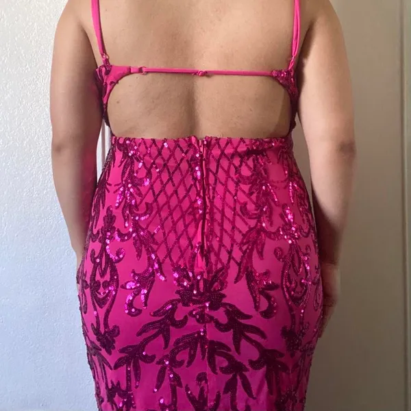Hot Pink Sequins Dress Size L - Image 2