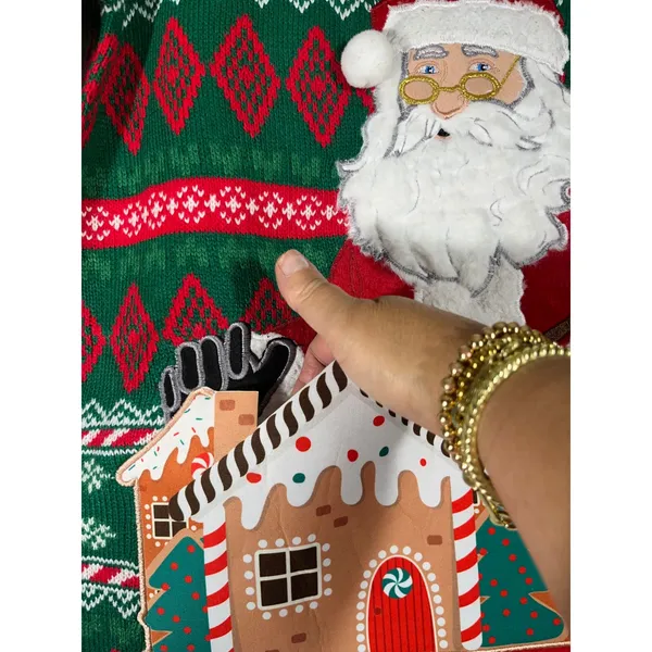 Holiday Time Ugly Unisex Christmas Santa Sweater Pocket House‎ Red/Green Sz S - Image 12