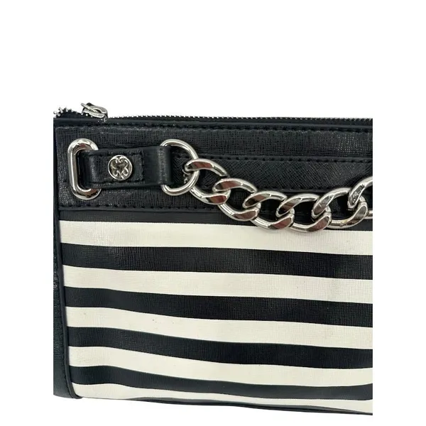 Emma‎ Fox Crossbody Bag Womens Purse Black White Striped Leather Chain Nautical - Image 2