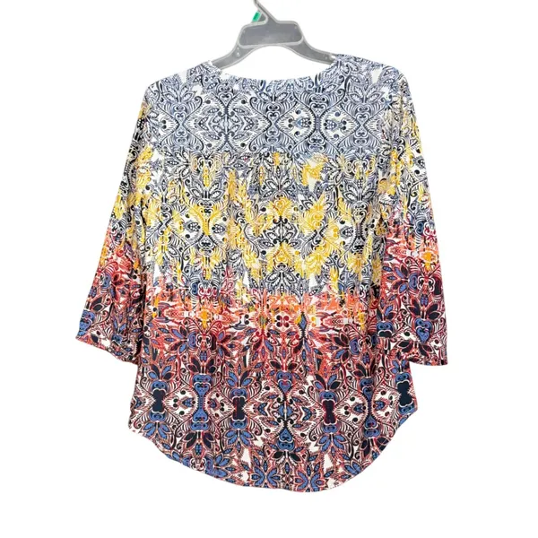 New Christopher & Banks Women Size Medium Blouse Large Medallion Paisley Pintuck - Image 3