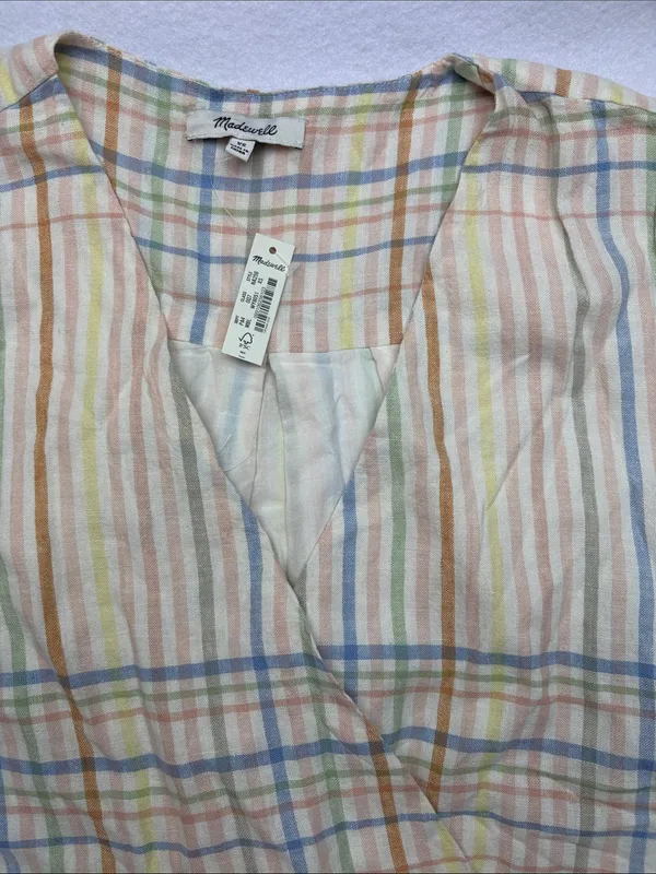 Madewell size XS new Pastel Plaid Midi Dress Elastic Waist guest summer sundress - Image 4