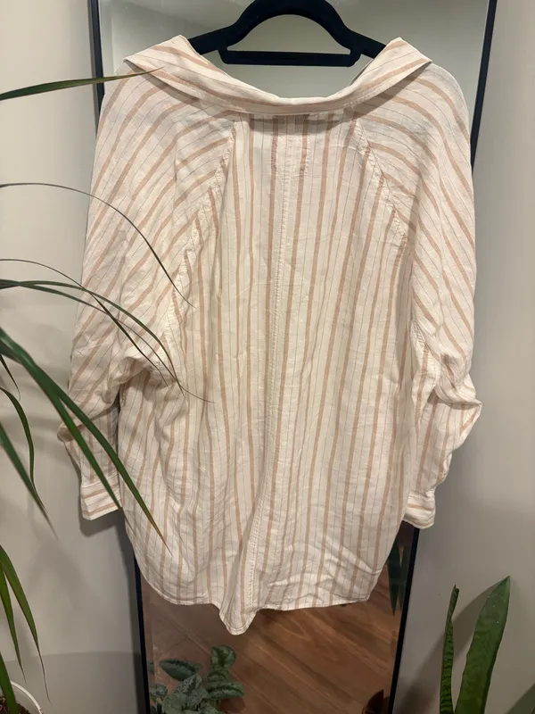 Aerie linen blend coverup shirt - tan and cream - Image 4