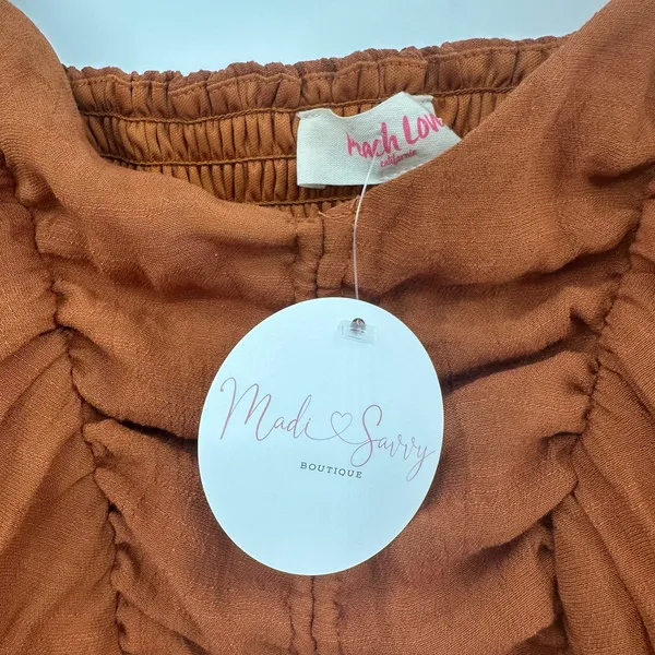 Peach Love Sz Small Dress Brown Ruched Elastic Back Long‎ Sleeve Cottagecore NWT - Image 3
