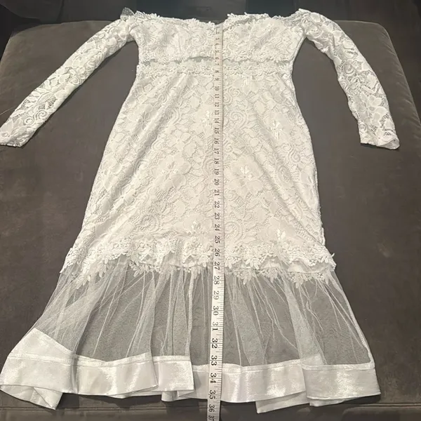 White Floral Lace Long Sleeve Off the Shoulder BodyCon Party Dress Size M *READ - Image 8