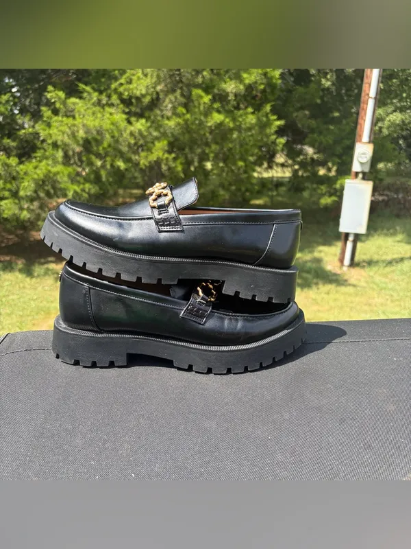 Sam & Libby Rylan Black Lug Sole Platform Chain Loafers Size 8.5 - Image 5