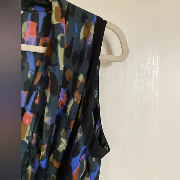 *CAbi Flaunt Faux Wrap Black Multicolor Abstract Pattern Tank Blouse #Gr - Image 9