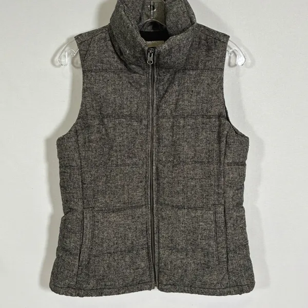 Old Navy Womens Gray Herringbone Puffer Vest Wool Blend Funnel Neck Small - Image 7