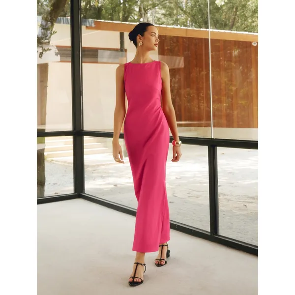 Commense Minimalist Elegance Linen Cotton Crisscross Long Dress Fuchsia Medium - Image 7