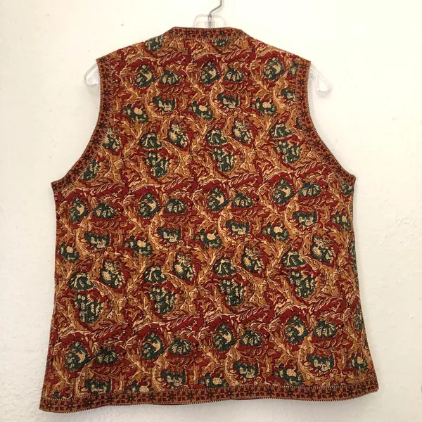 90s Retro Vintage red orange green brown paisley quilted vest sleeveless jacket tunic mock neck Size L, measurement in pics #boho #whimsygoth - Image 3