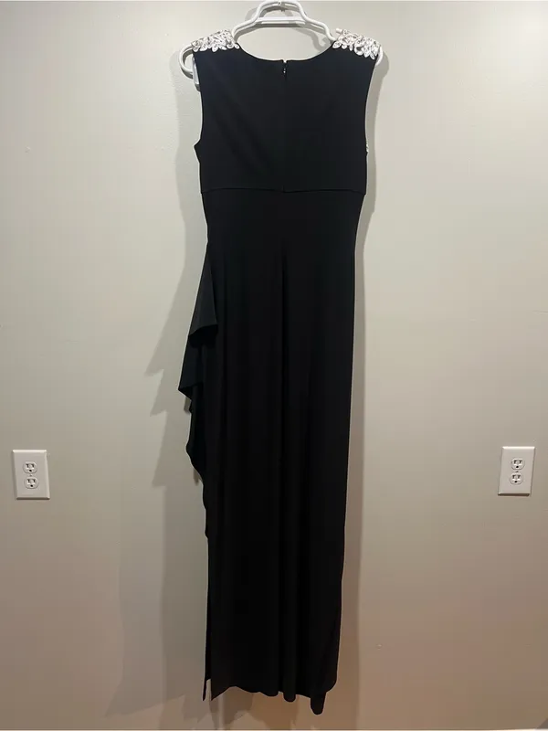 Alex Evenings Black Ruched Ruffle Dress Size 6 - Image 5