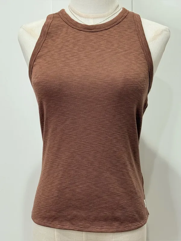 Vuori Sunrise Ribbed High Neck Tank Top Small Brown Racerback Athleisure Workout - Image 5