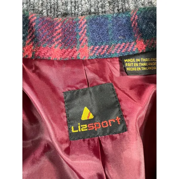 Vintage 90s LIZSPORT Blazer Women 10 Plaid Wool Shoulder Pads Tartan Jacket Fall - Image 3