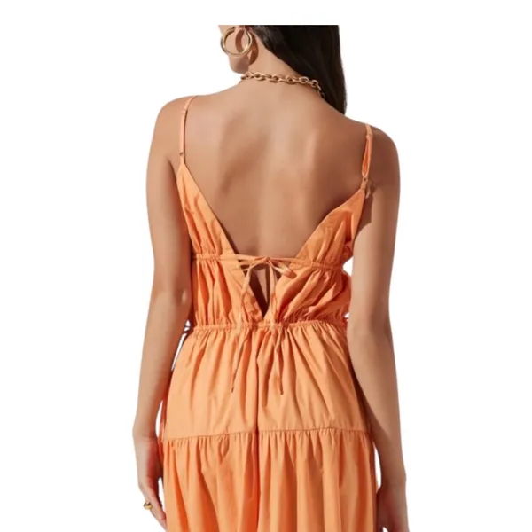 ASTR Women’s Orange Cassie V-Neck Tiered Maxi Dress - Image 3