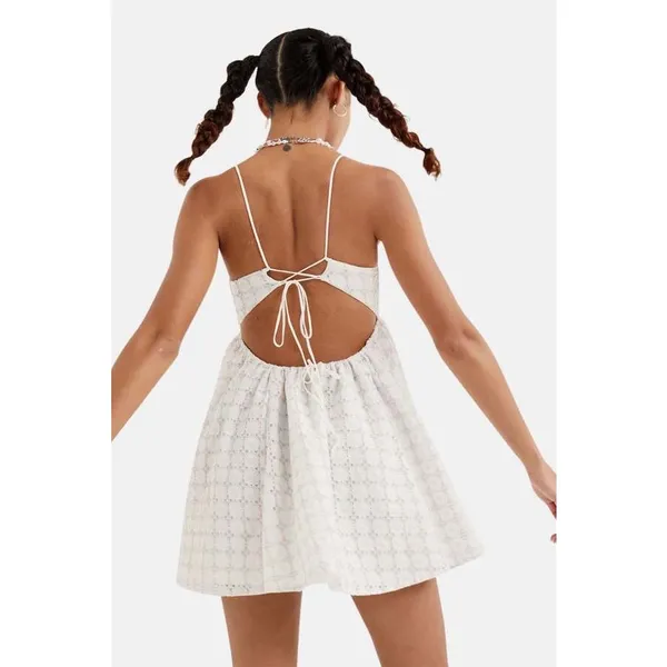 For Love & Lemons Jodi Tencel Eyelet Strappy Mini Dress White Size Large - Image 2