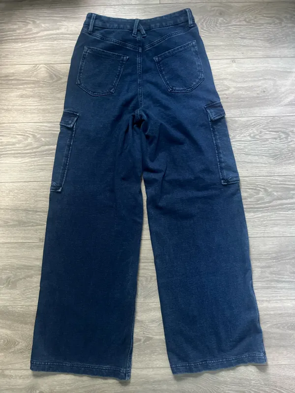 Good American Dark Wash Wide Leg 90s Good Skate Cargo Sweatpants Jeans Size 8 29 - Image 2