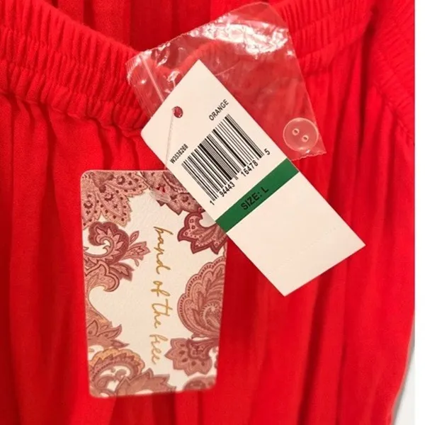 Band of the Free Blood Orange/Red Solid Crinkle Ruffle Shift Mini Dress L - Image 5