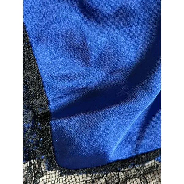 Delfi Collective Alexis Dress Size Small‎ Blue Satin Black Lace Panels Slip Maxi - Image 6