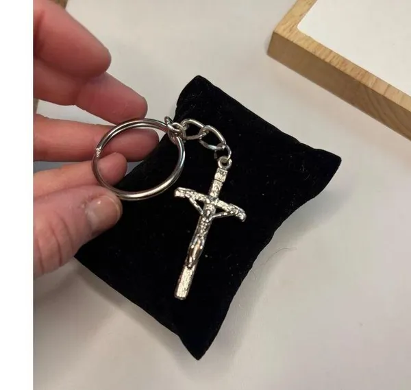 Silver-Tone Crucifix Keychain With Religious Jesus Cross Pendant - Image 8