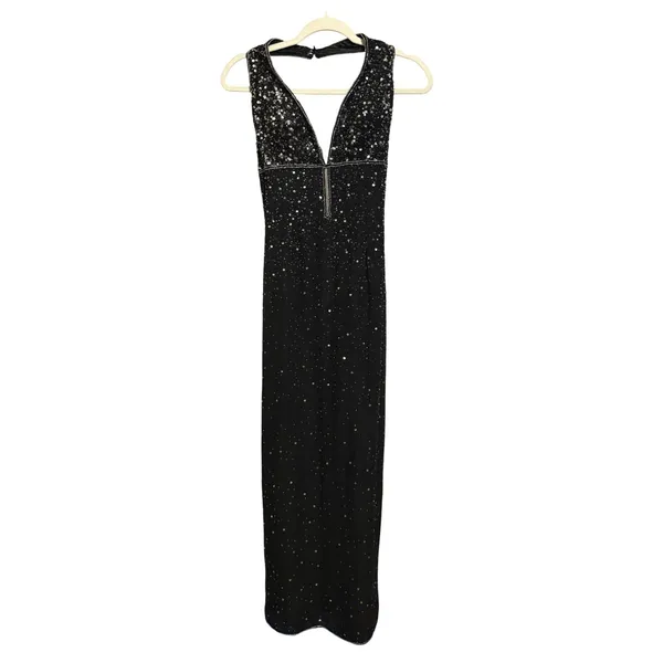 Scala Black Halter Beaded Sequin Maxi Formal Gown Sz L‎ - Image 4