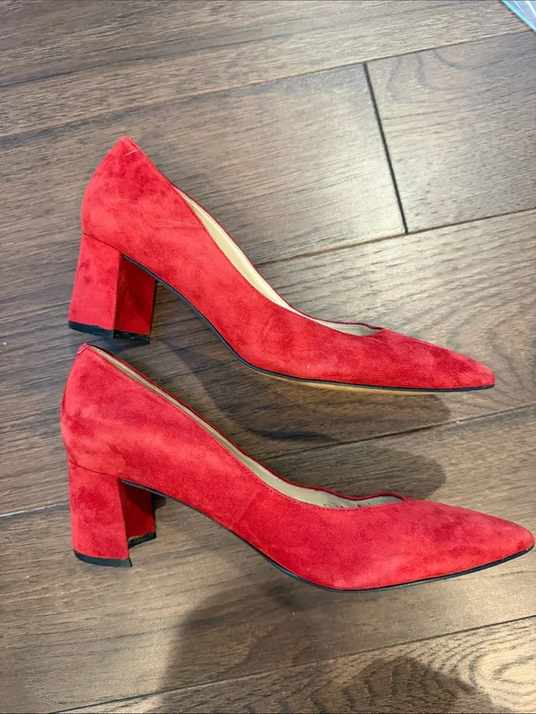 Marc Fisher Zala Block Heel Pump Red Suede Dress Heels - Size 7.5 - C61-100 - Image 5