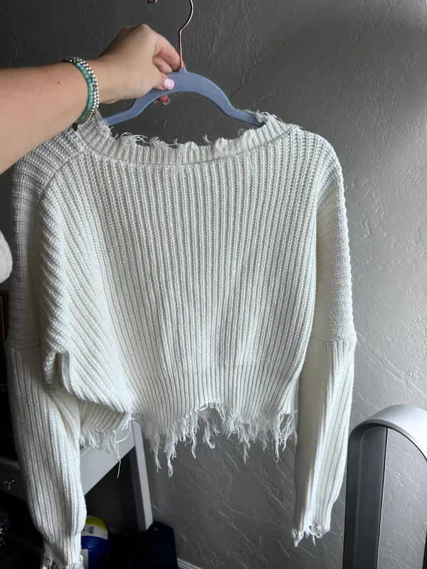Knit Cropped Sweater White - Image 2