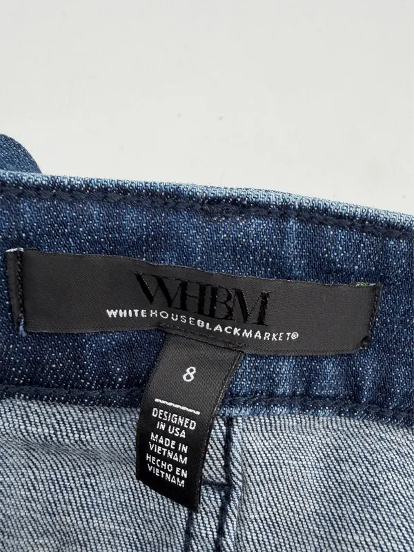 White House Black Market Skirt Womens 8 Blue Denim Midi Front Slit Tailored - Image 3