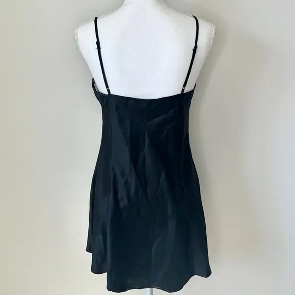 Victoria’s Secret Vintage 1990’s black silk slip dress mini dress floral lace - Image 5