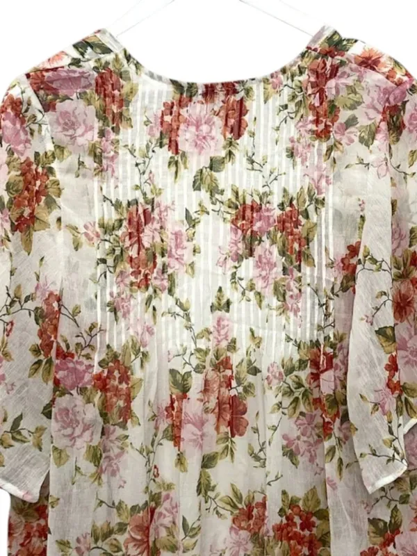 American Eagle Ivory Floral Kimono Duster M Boho Cottagecore Flutter Sleeve - Image 6