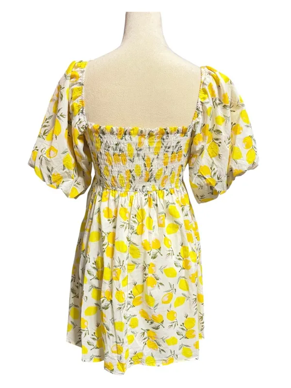 TRIXXI Los Angeles Lemon Print Puff Sleeve Mini Dress Size M NWT - Image 4