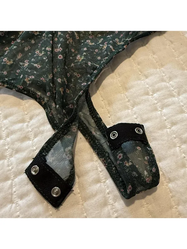Lulus Bodysuit Long Sleeve Sz S Small Green Floral Mesh Sweetheart Neckline NWT - Image 15