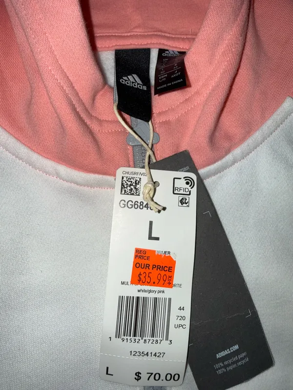 Adidas Cropped Hoodie Size L White Glory Pink - Image 2