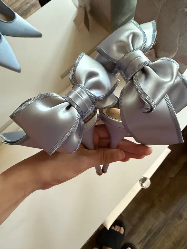 Steve Madden Teacup Blue Satin Bow Heels - Image 6