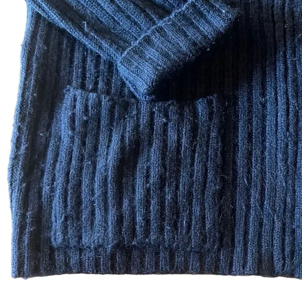 Roberto Collina Large Navy Rib Knit‎ Zip Up Sweater Removable Fur Collar Grandma - Image 5